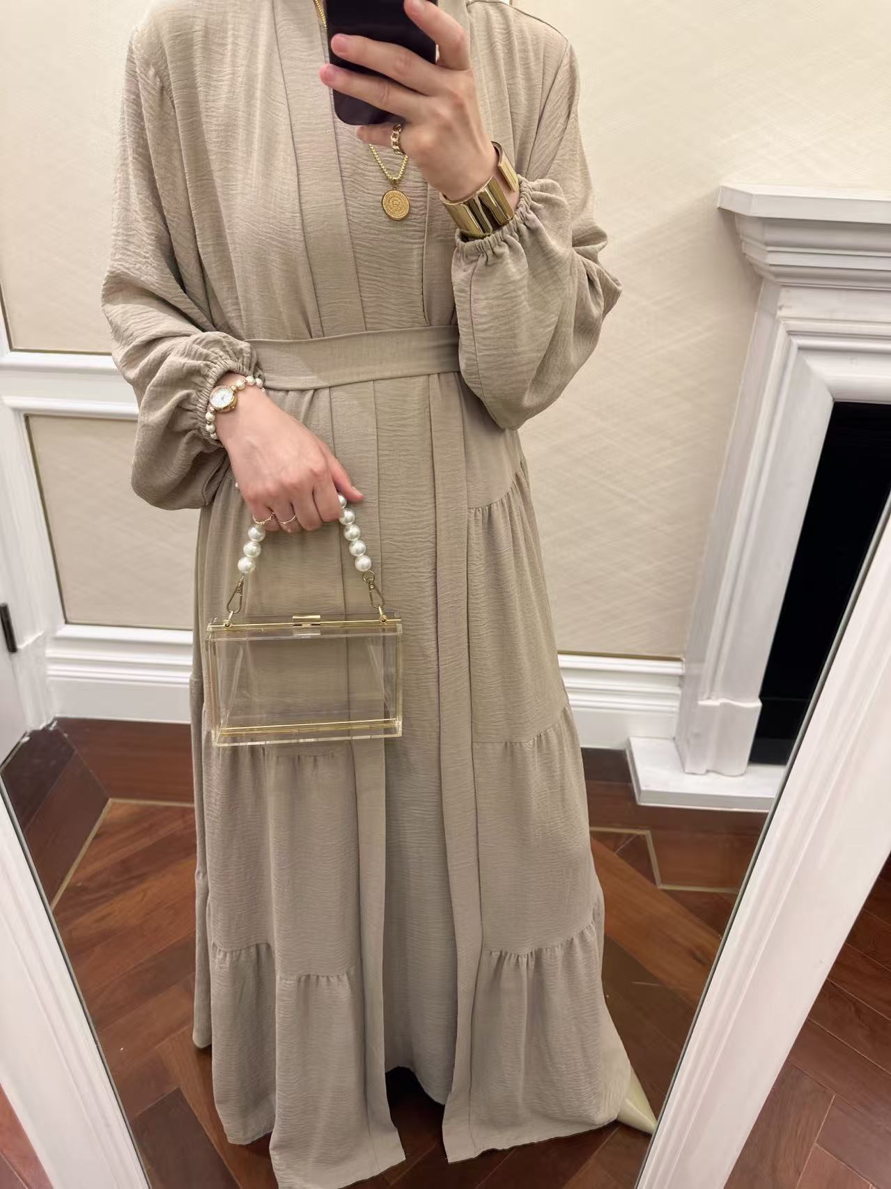 Solid Color Ruffled Two-Piece Set Abaya