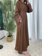 Solid Color Floral Lace Abaya