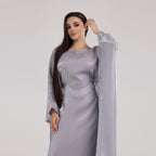 Shining Solid Color Dress Abaya