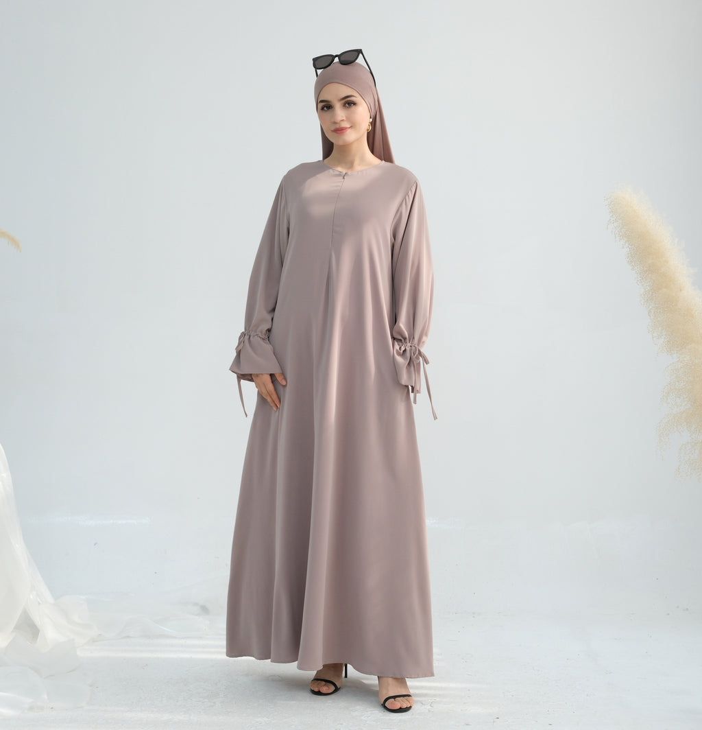 Solid Color Satin Abaya Maxi Dress