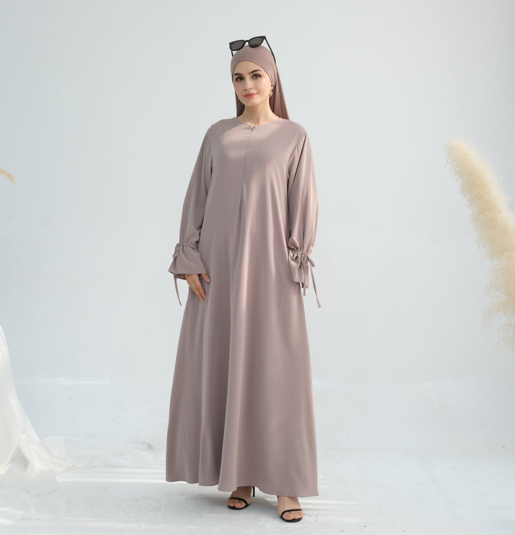Solid Color Satin Abaya Maxi Dress