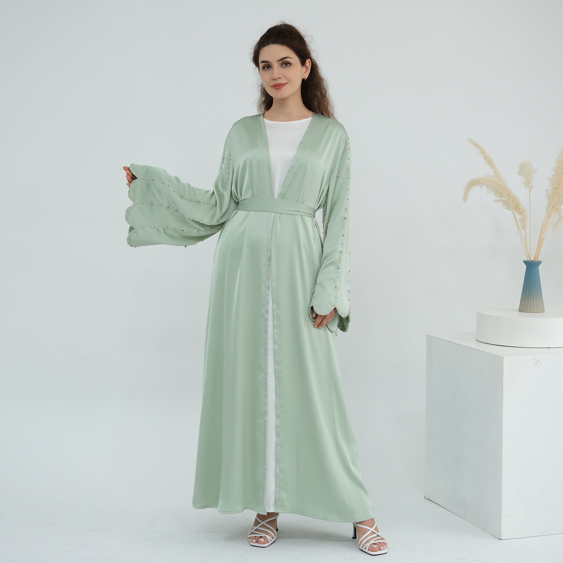 Luxurious Hand-embroidered Beaded Open-front Abaya