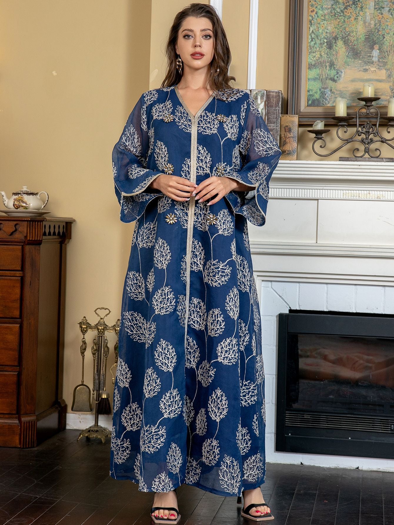 mesh kaftan dress Ivory Cotton Viscose Maxi Dress Kaftan with Lace Mesh Open Back #35087