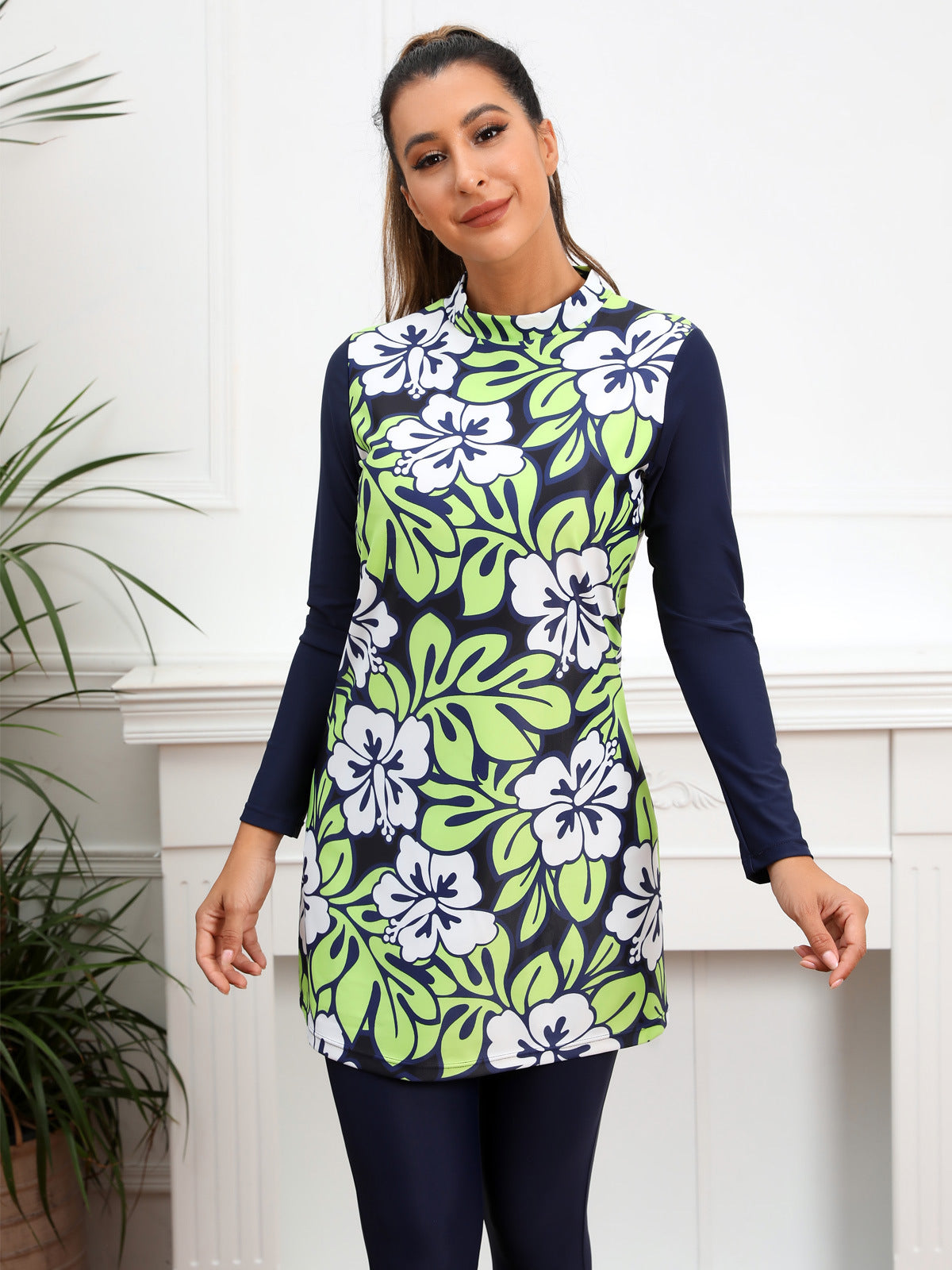Muslim Long Sleeve Green Leaf Swimsuit