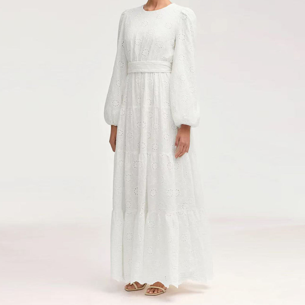 White Embroidered Floral Dress Abaya