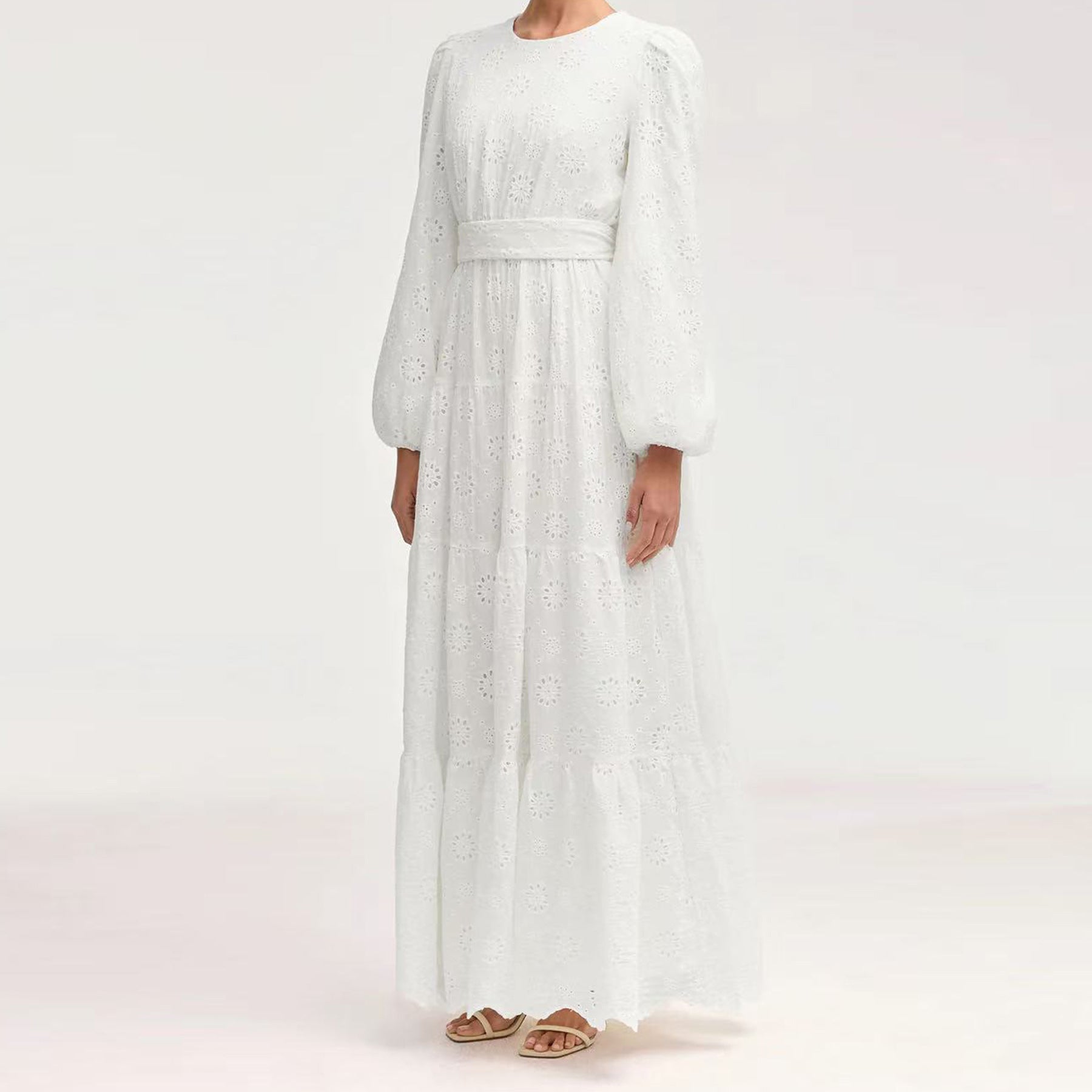 White Embroidered Floral Dress Abaya