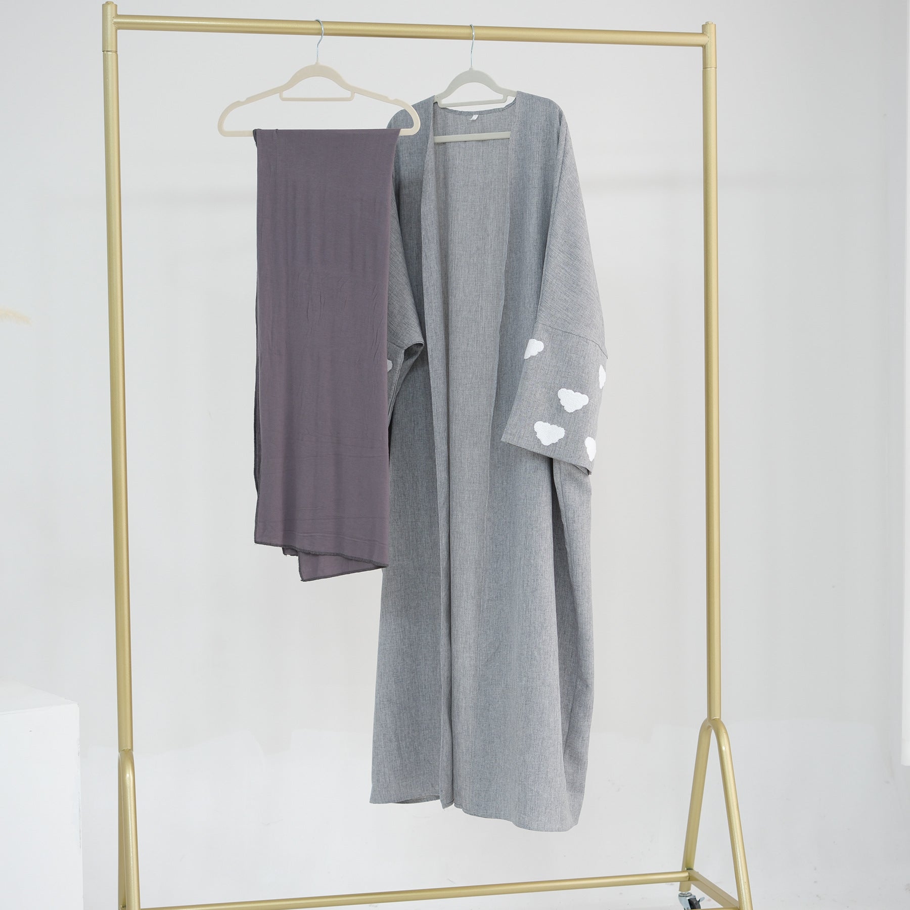 Clouds Embroidery Linen Modest Abaya with Hijab