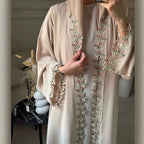 Elegant Leaf Embroidered Open Abaya