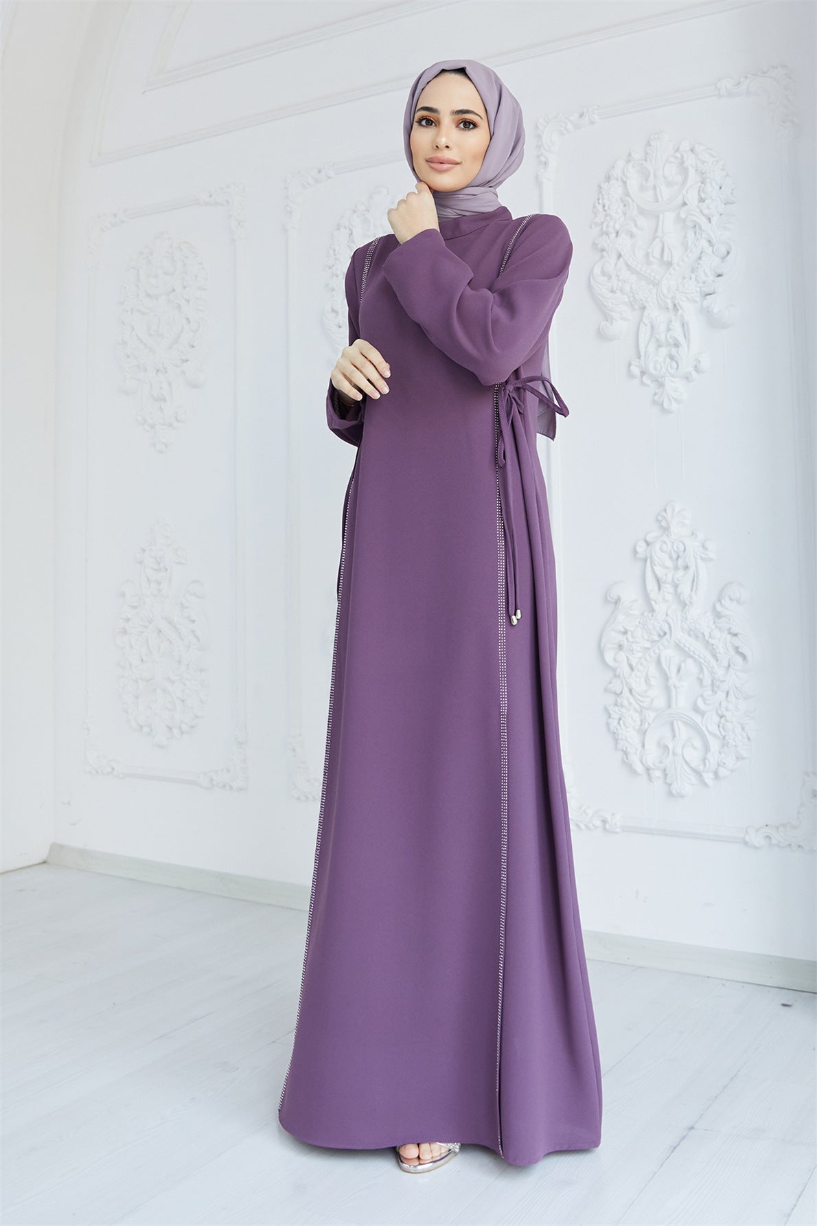 فستان بحزام خصر موصول بختم ساخن