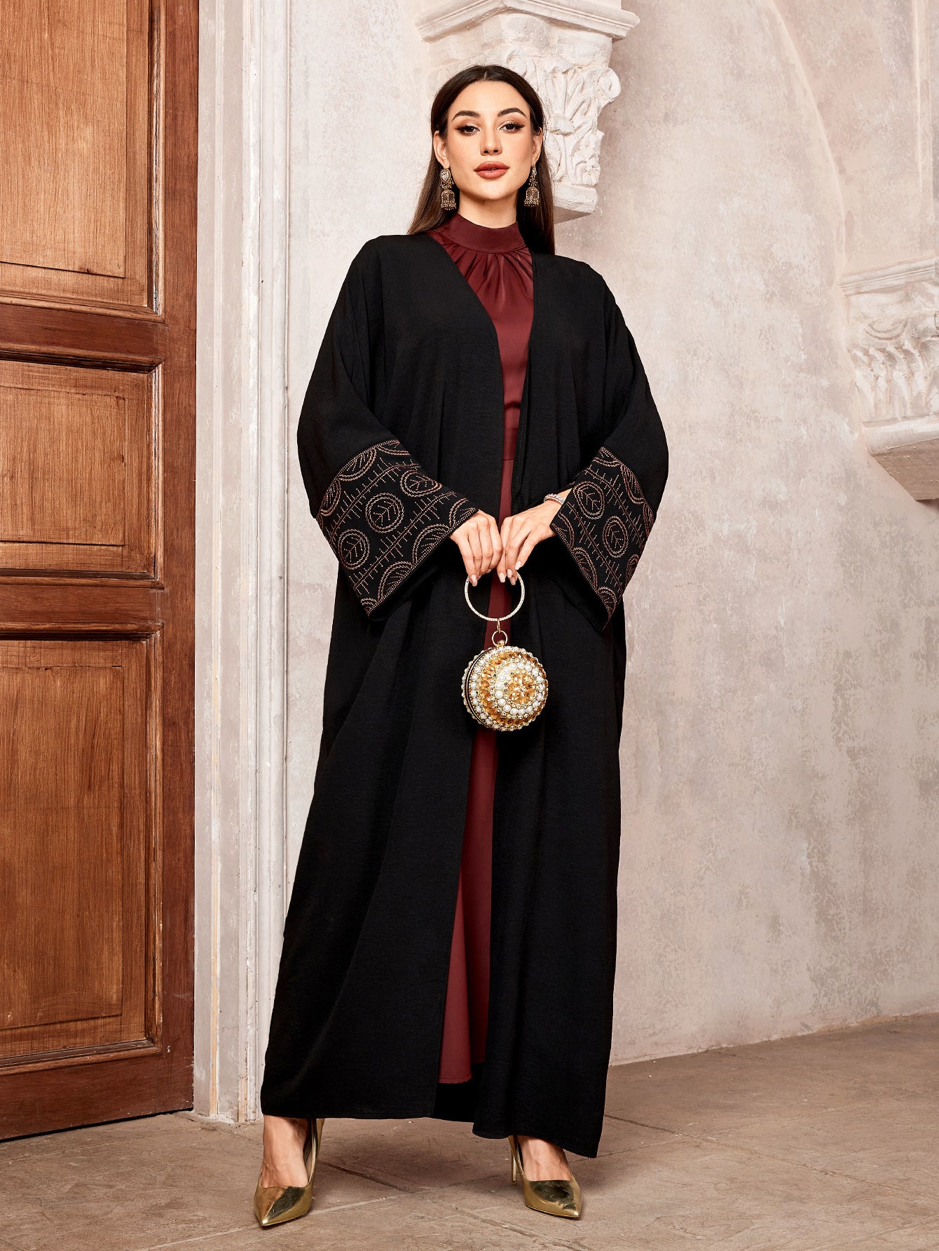 Embroidered Cardigan Bat Sleeve Abaya