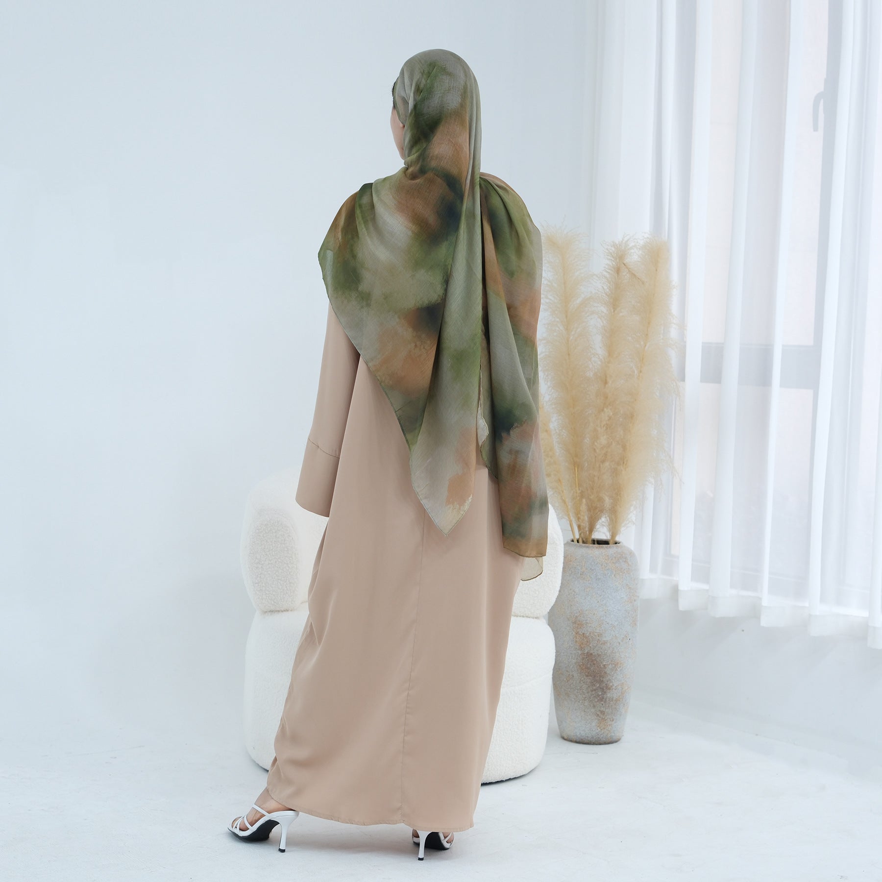 Printed Cuffs Abaya Dress with Hijab