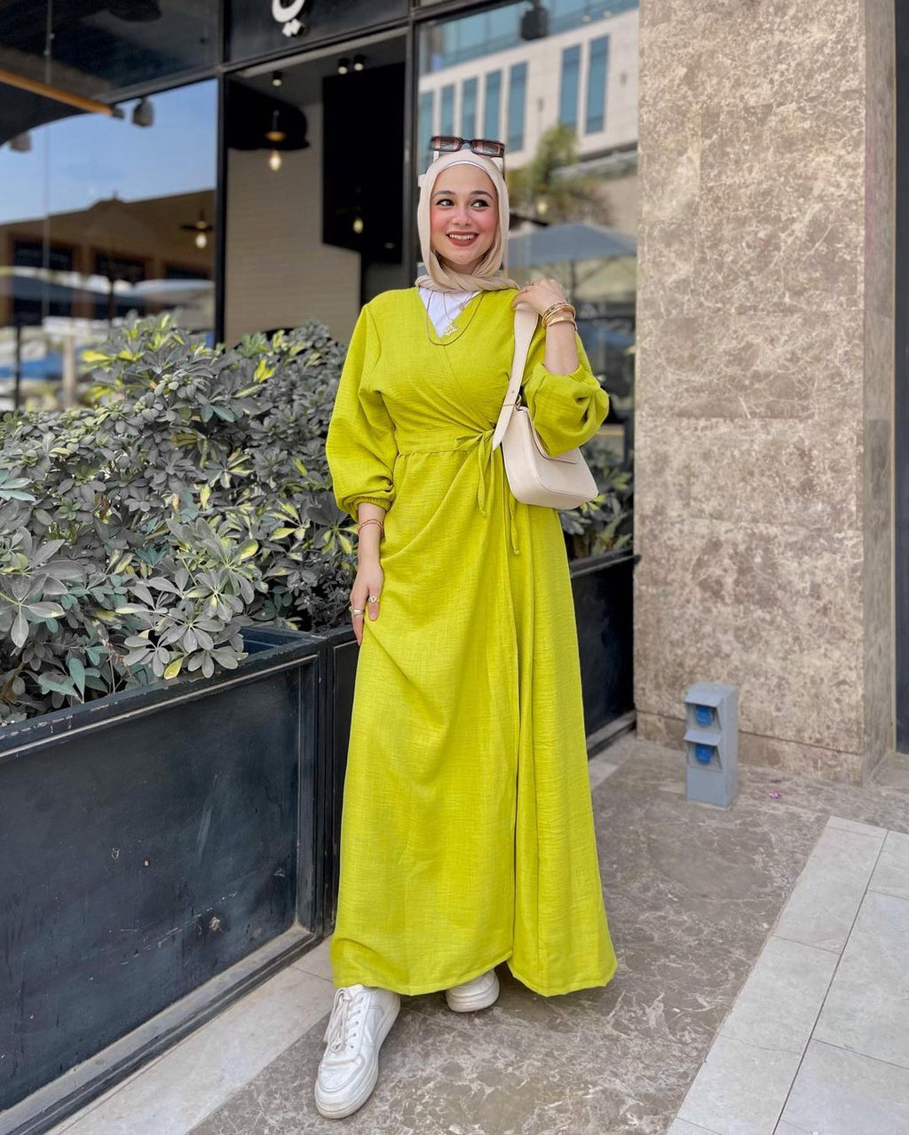 Yellow V-neck Minimalist Dress