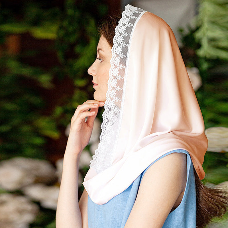 Solid Color Lace Trim Hijab