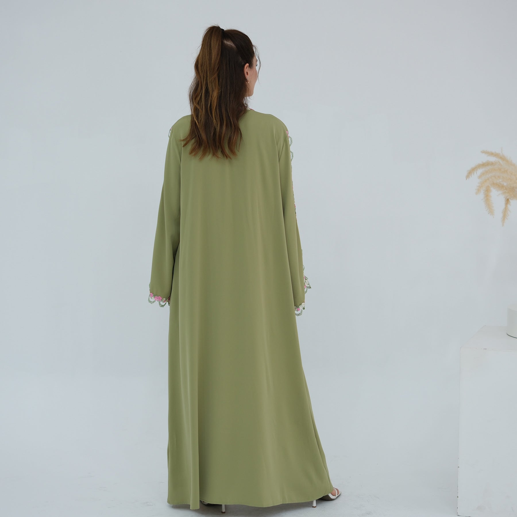 Flower Embroidered Cardigan Abaya