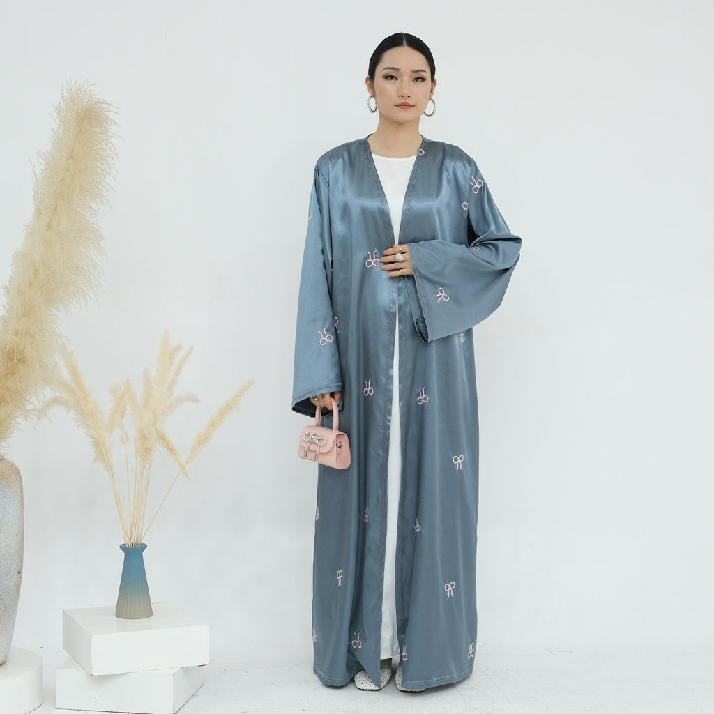 Bow Embroidery Open Abaya