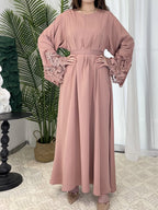 Solid Color Floral Lace Abaya