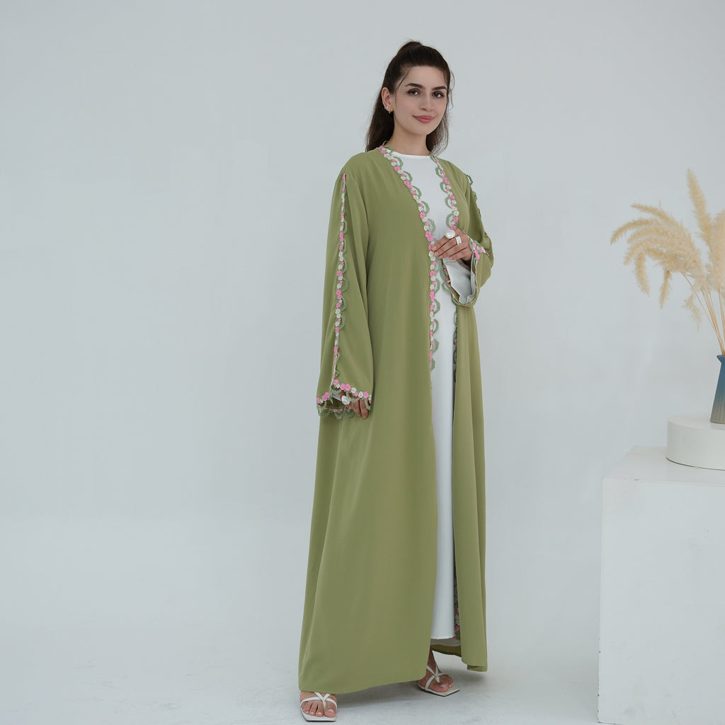 Flower Embroidered Cardigan Abaya