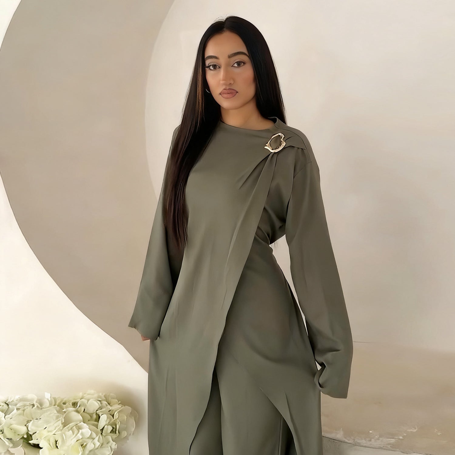 Solid Color Fashion Two-Piece Abaya