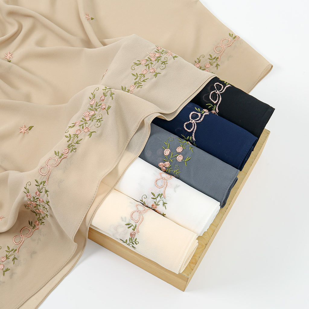 Simple Embroidered Long Hijab for Women