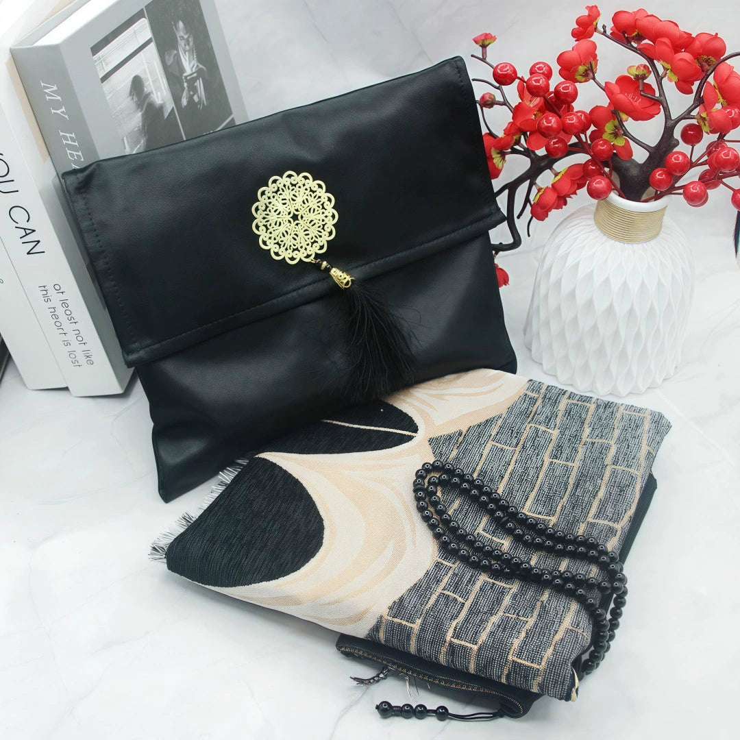 Ramadan Portable Prayer Rug with Fabric Bag - B Black 3