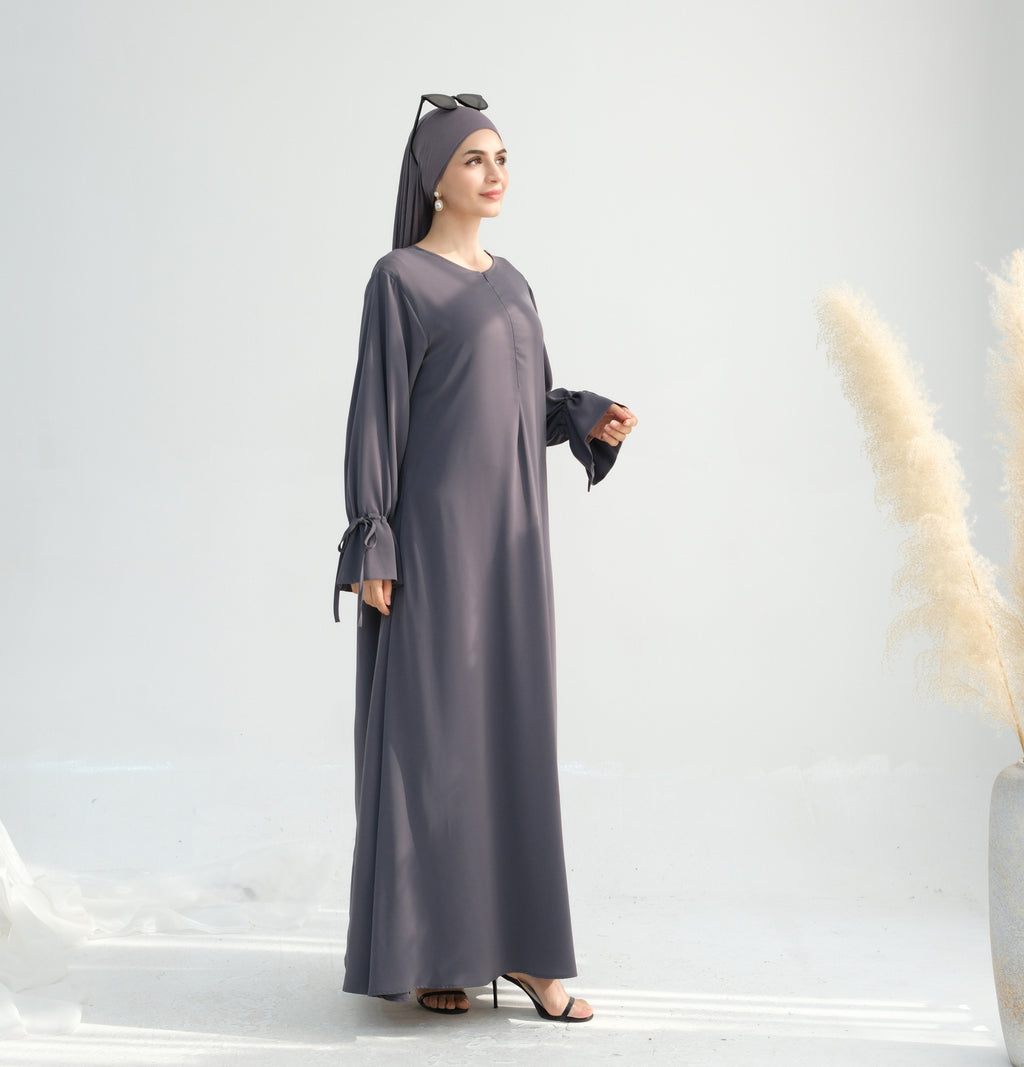 Solid Color Satin Abaya Maxi Dress