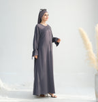 Solid Color Satin Abaya Maxi Dress