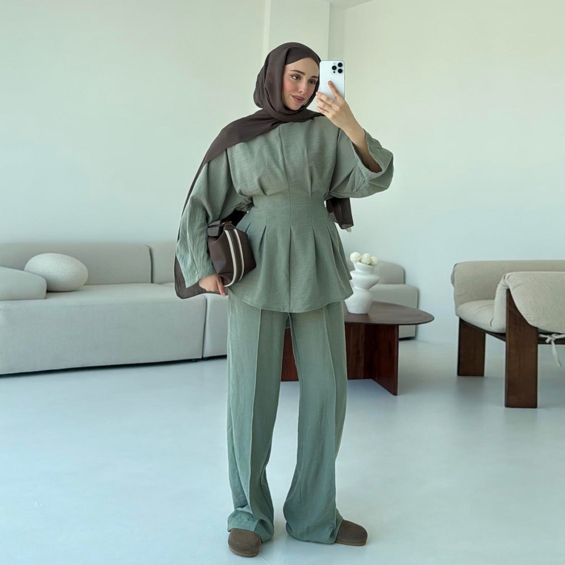 Fashionable Solid Color Two-Piece Abaya