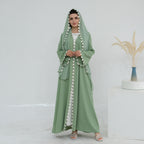 Green Embroidered Flower 2PCS Abaya