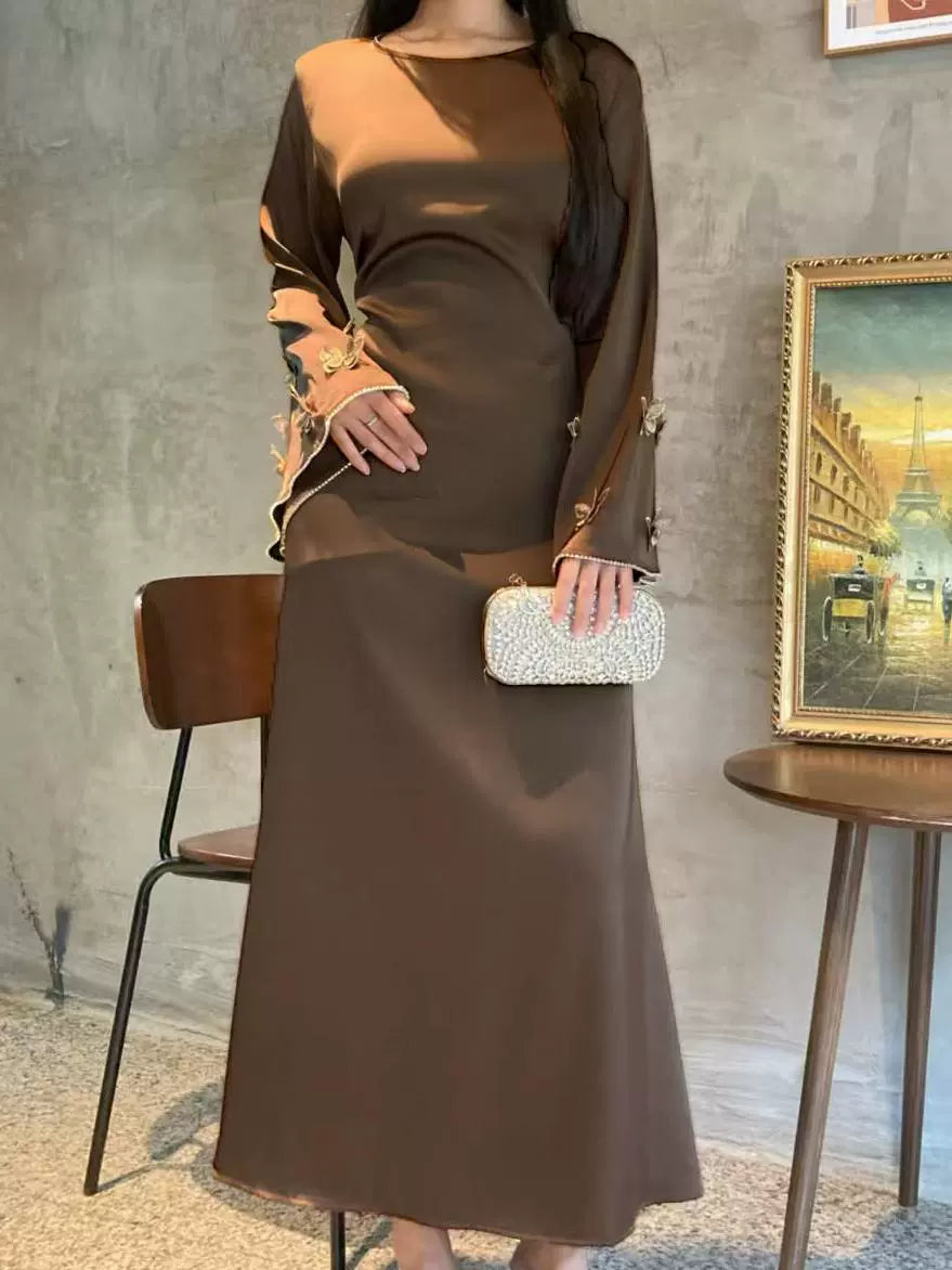 Hand-embroidered Butterfly Solid Color Abaya