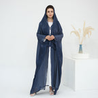 Solid Color Island Wrinkle Dress Abaya with Hijab