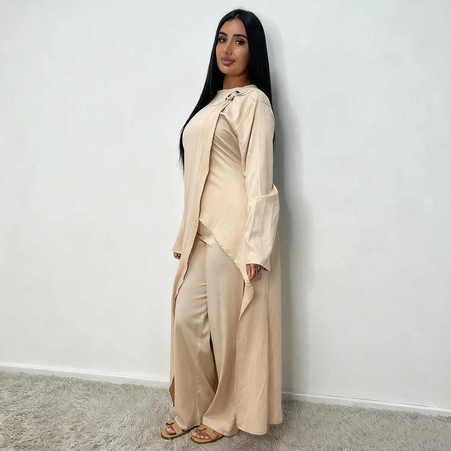 Solid Color Fashion Two-Piece Abaya