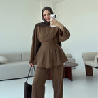Fashionable Solid Color Two-Piece Abaya