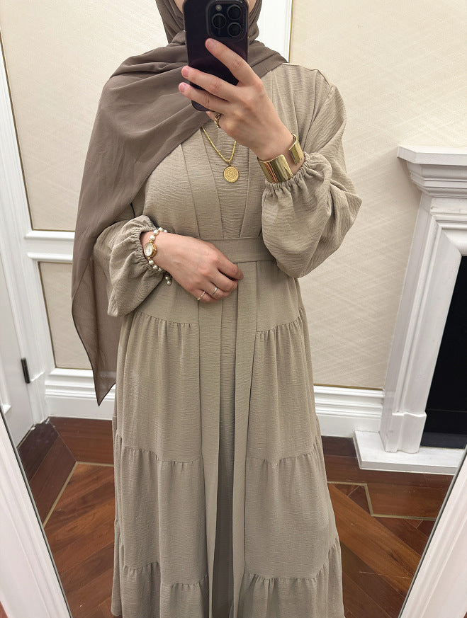Solid Color Ruffled Two-Piece Set Abaya