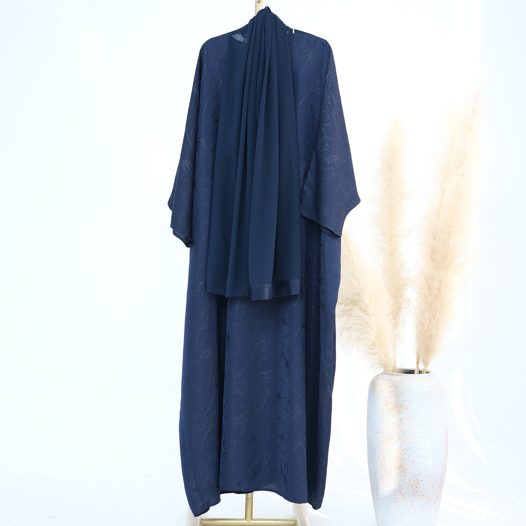 Fashionable Jacquard Dress Abaya with Hijab