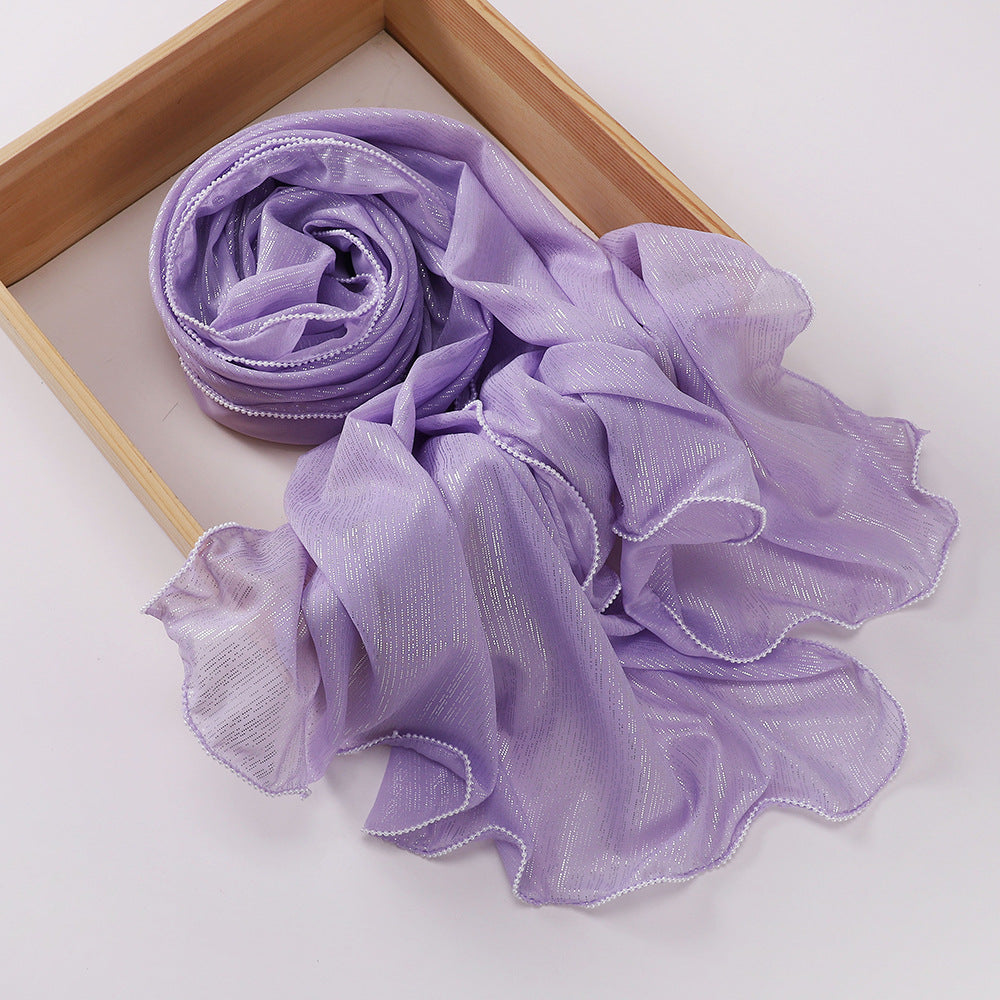 حجاب شيفون مطرز بخيوط فضية