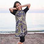 Patterned Short Sleeve Swimsuit