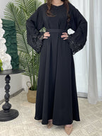 Solid Color Floral Lace Abaya