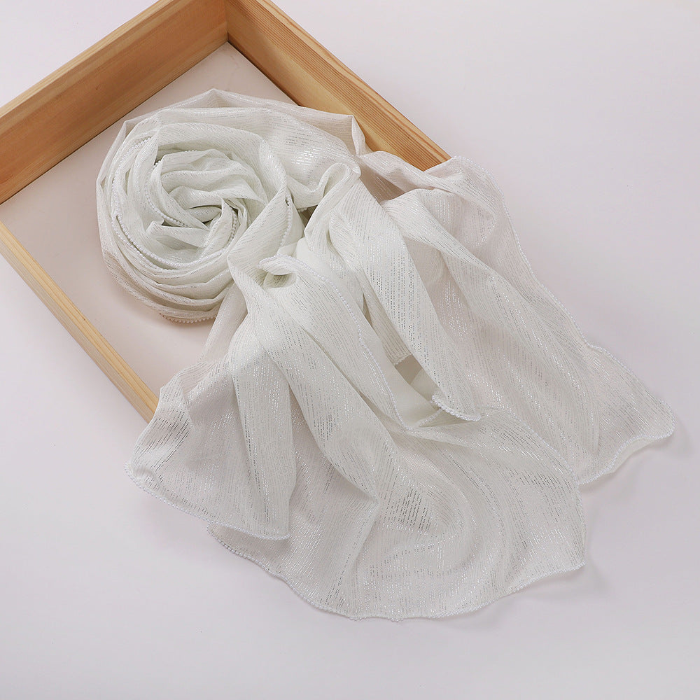 حجاب شيفون مطرز بخيوط فضية