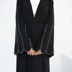 Beaded Line Trimmed Open Front Abaya