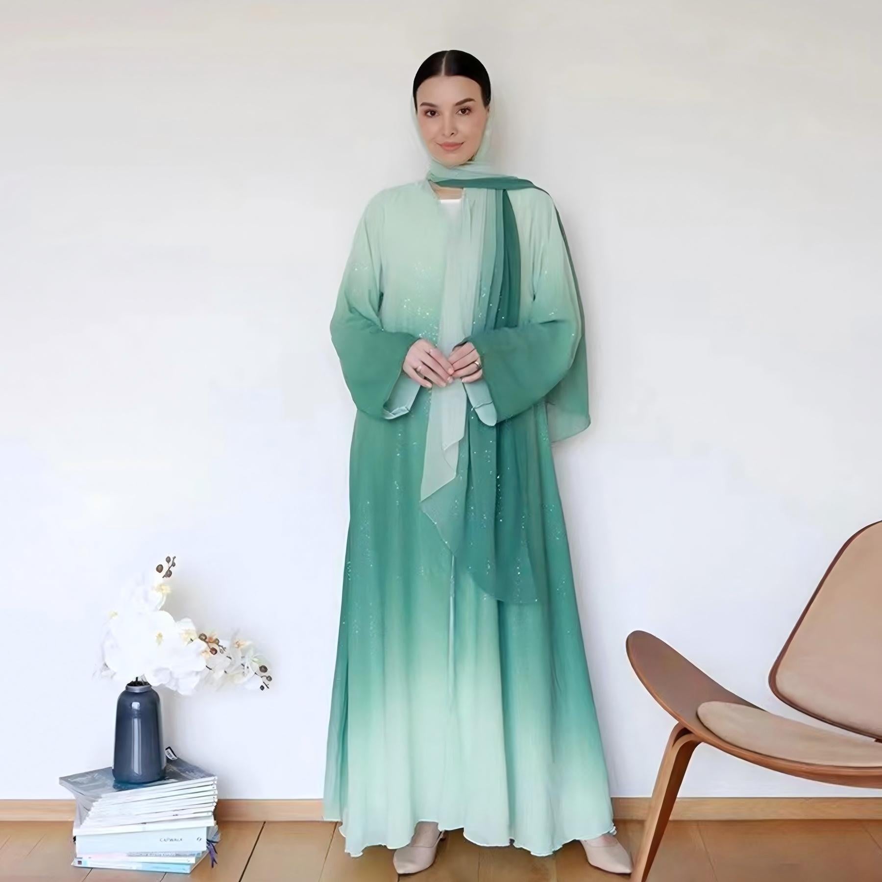 3 Pcs Gradient Colored Cardigan Abaya