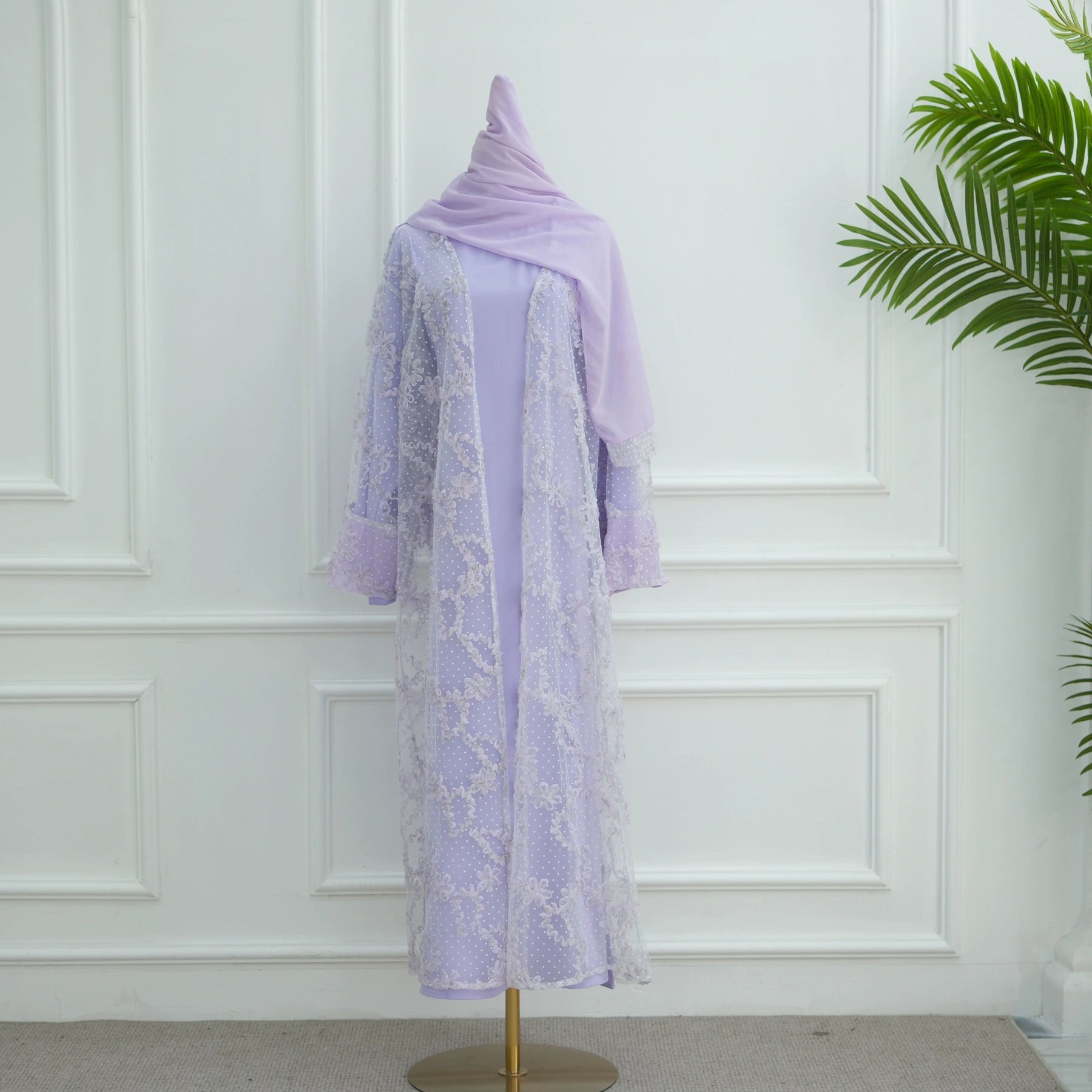 3D Floral Mesh Cardigan Abaya
