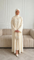 Yellow Lace Open Abaya with Hijab