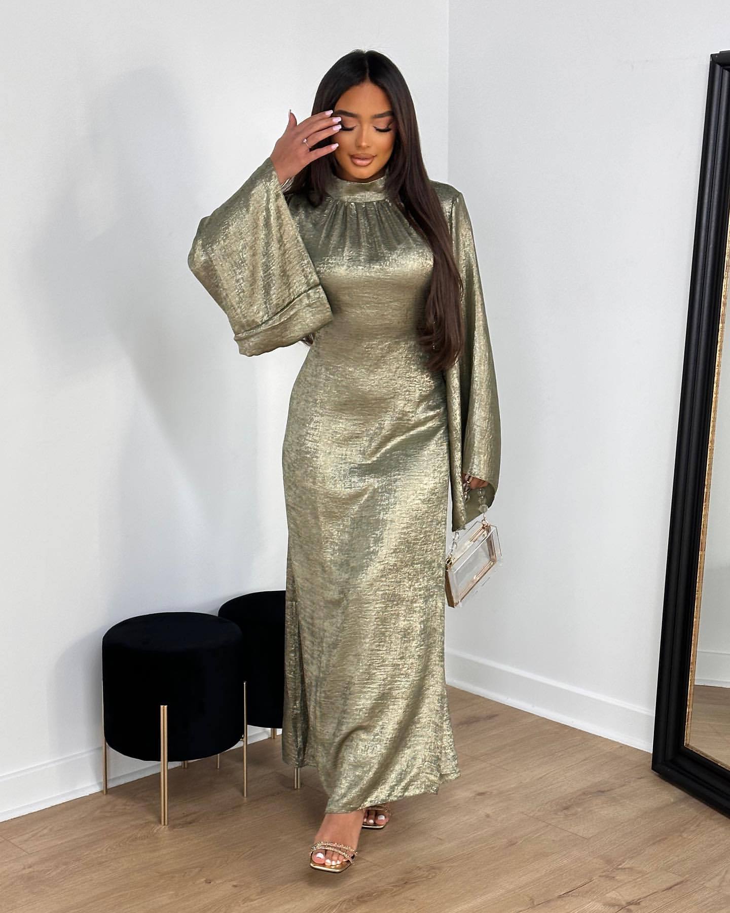 فستان ماكسي أنيق بلون سادة 