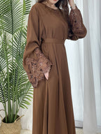 Solid Color Floral Lace Abaya