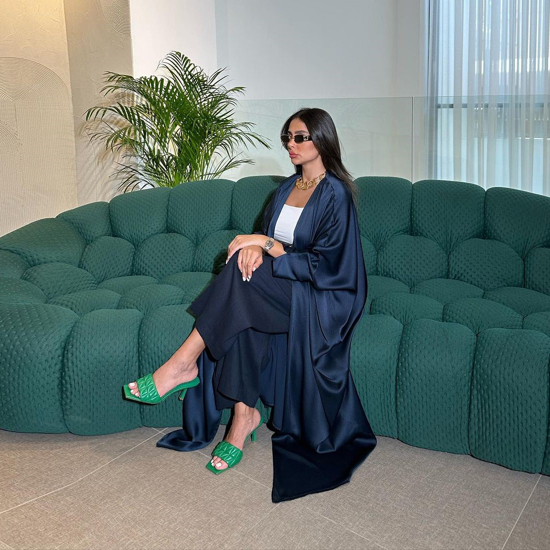 Glossy Solid Color Cardigan Abaya