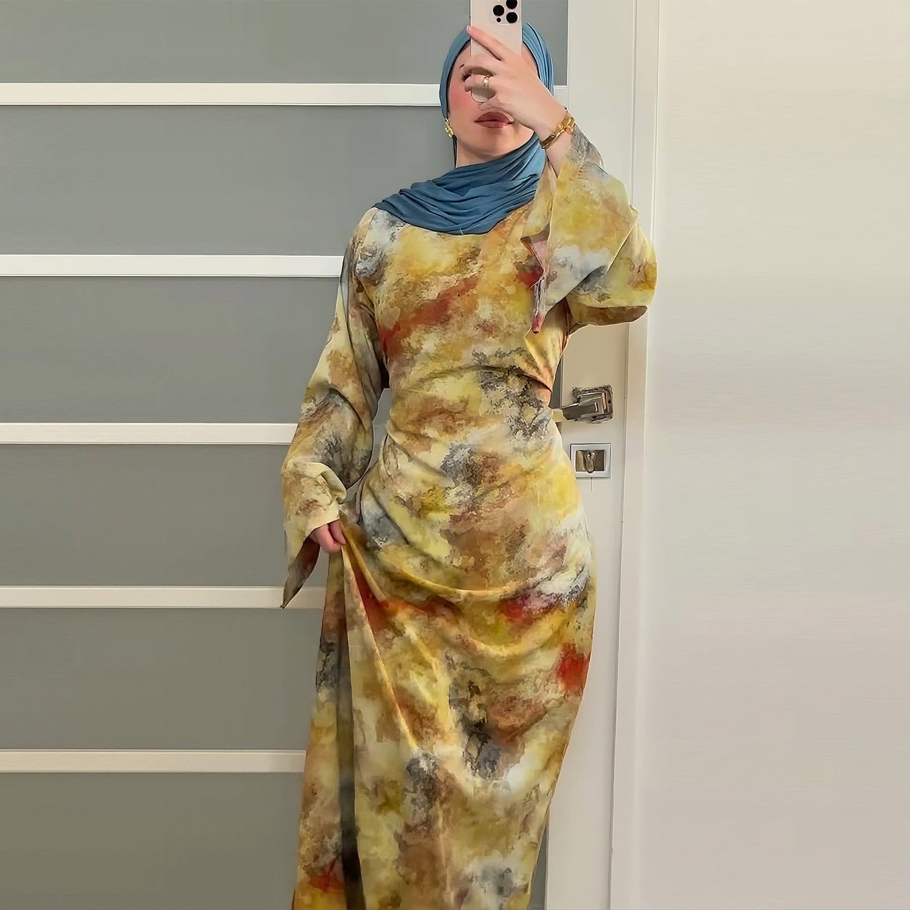 Printed Simple Dress Abaya