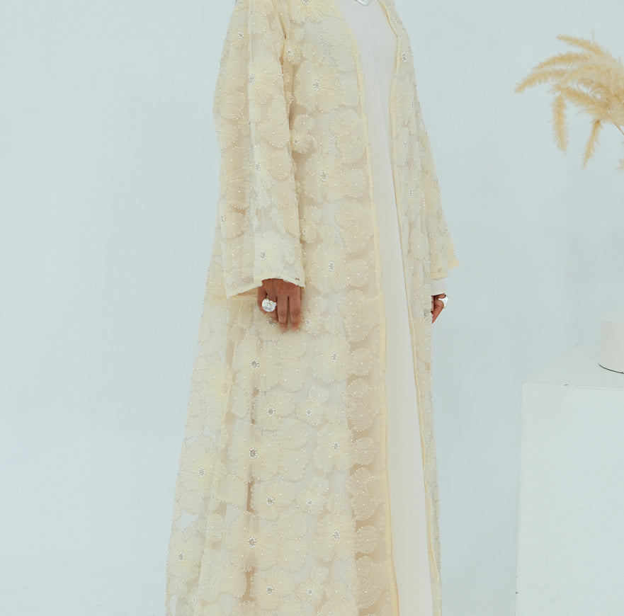 3D Flower Beaded Cardigan Abaya Set