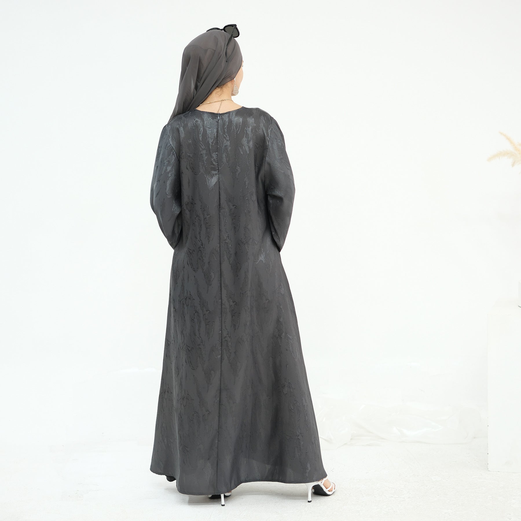 Jacquard Simple Dress Abaya with Hijab
