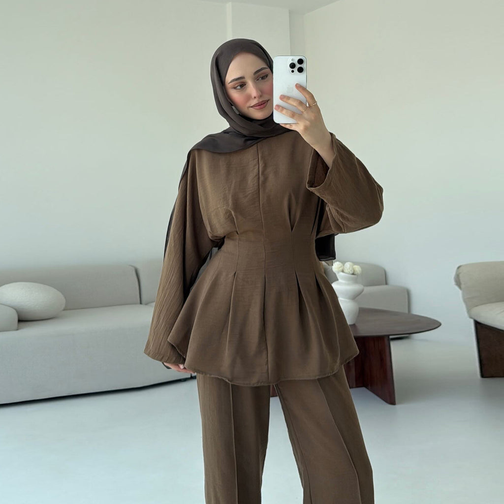 Fashionable Solid Color Two-Piece Abaya