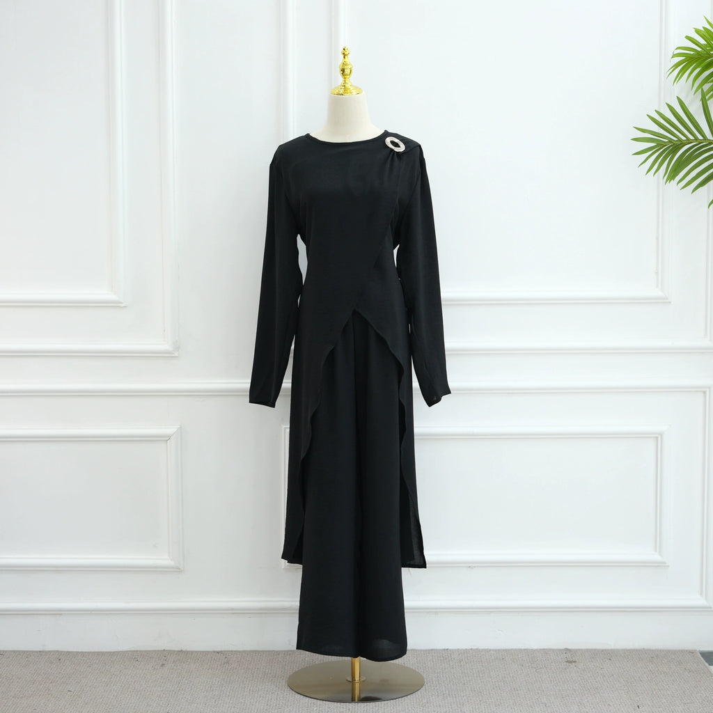 Solid Color Fashion Two-Piece Abaya